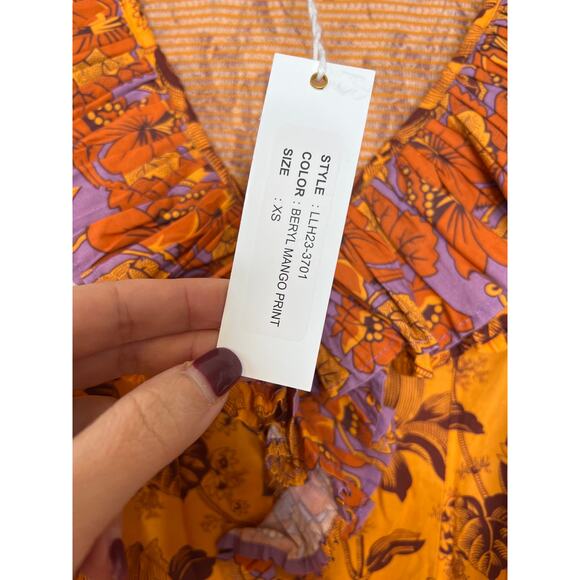 NWT Love The Label Floral Printed Beryl Orange Mango Blouse Top Size: XS - Picture 6 of 8